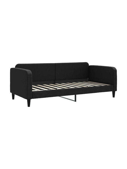 Canapea Pat Single din Lemn Masiv Negru cu Lamele & Saltea 90x200cm