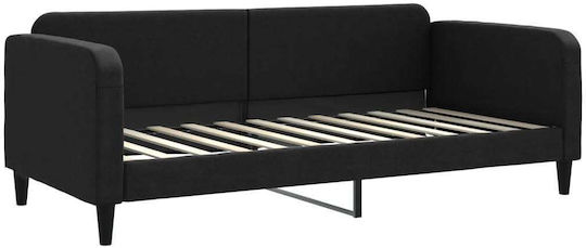 Sofa Bed Single Upholstered with Fabric Black with Slats & Mattress 90x200cm