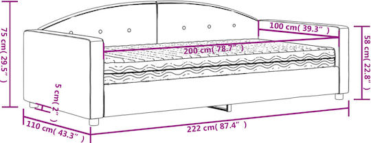 Kinderbett Bett Einzel mit Samt Gelb mit Lattenrost & Matratze 100x200cm