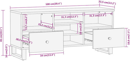 TV Stand Made of Solid Wood Brown L100xD33.5xH46cm