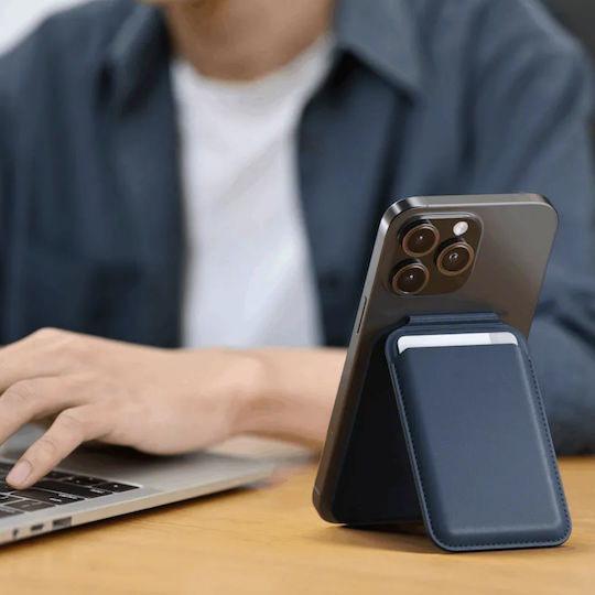 Satechi Vegan-Leather Magnetic Wallet MagSafe зарядна поставка в Син цвят