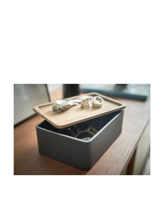 Yamazaki Пластмаса Кутия за съхранение с капак Черен 12.5x18.5x7см 1бр