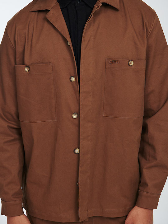 P/Coc Men's Shirt Overshirt Long Sleeve Cotton Brown