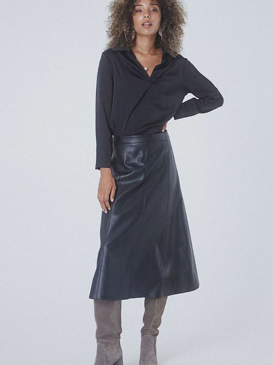 BSB Leather High Waist Midi Skirt in Black color