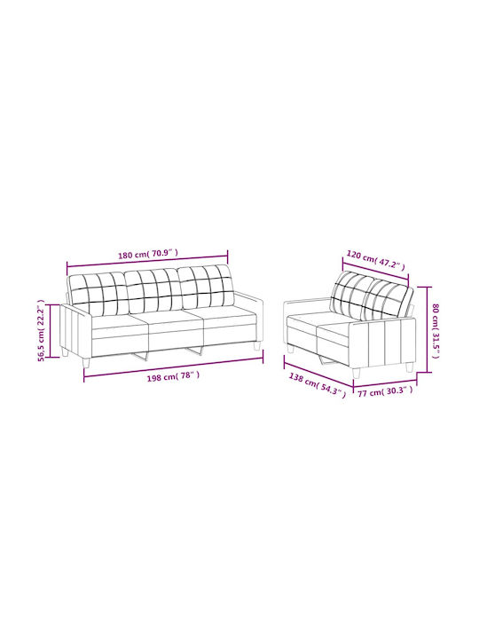 Living Room Furniture Set 3-Seater & 2-Seater Gray