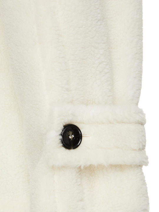 Women's White Coat Teddy with Buttons