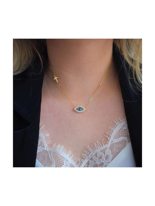 Xrisokosmima Necklace Eye from Gold 14K with Zircon