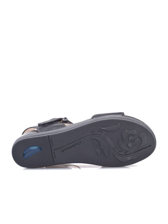 Eve 1 Leather Women's Flat Sandals Flatforms in Black Color
