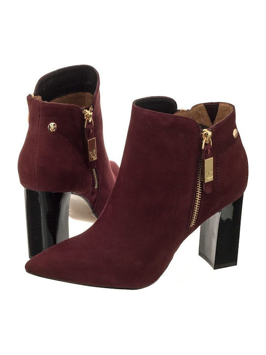 Leder Damen Chelsea Stiefeletten mit hohem Absatz Burgundisch
