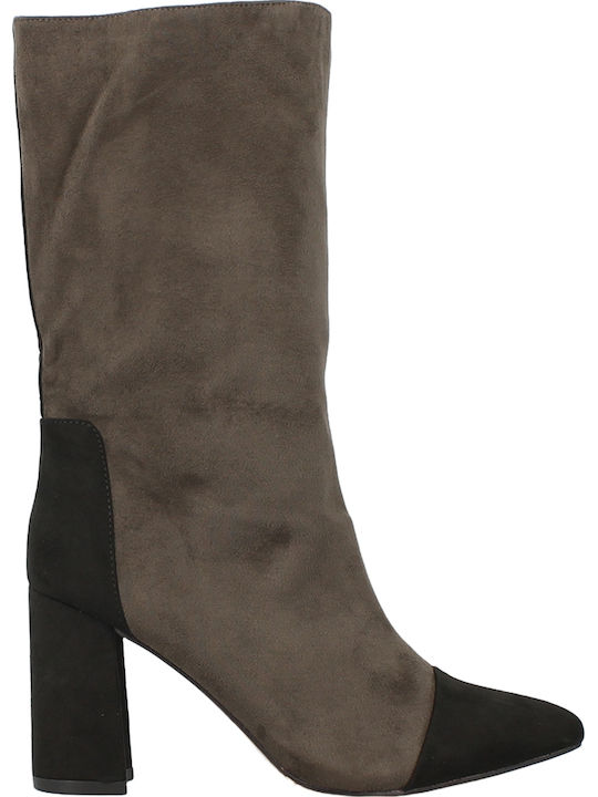 18.107.C9880A Suede Women's Ankle Boots with High Heel Brown
