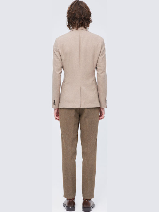 Men's Winter Suit Jacket Slim Fit Brown