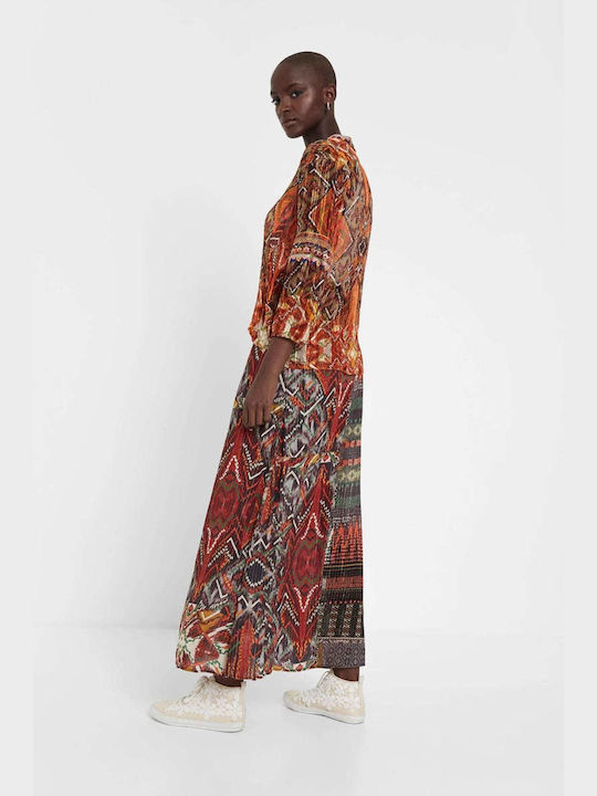 Boho Μilan Sommerlich Tunika Langärmelig Blumen Mehrfarbig