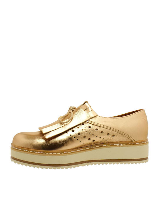 171 Leder Damen Flatform Oxfords in Gold Farbe