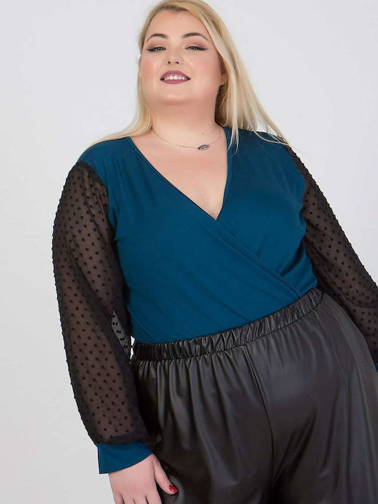 Honey Plus Size Înfășurați Bodysuit pentru femei cu fereastră transparentă Negru