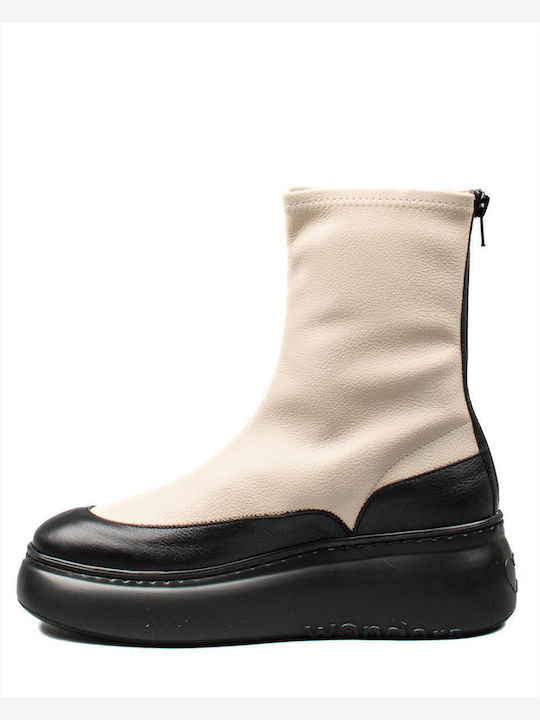 Wild I Leder Stiefeletten Damen Beige