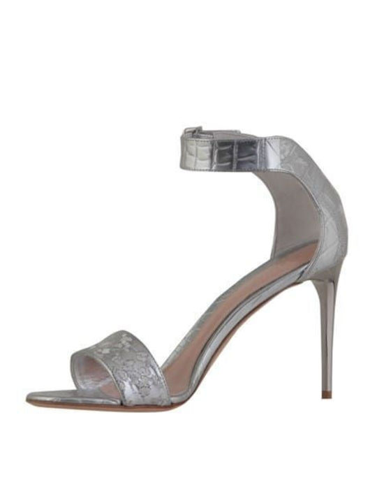 Leder Damen Sandalen in Silber Farbe