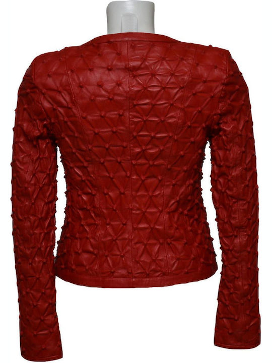 Women's Short Lifestyle Leather Jacket for Winter Red