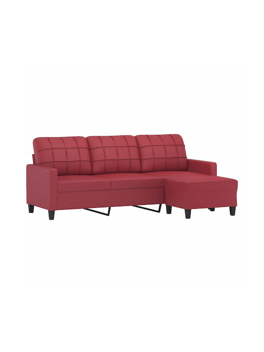 Living Room Furniture Set 3-seater & Stool Red