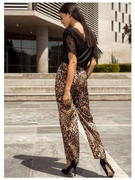 Freestyle Women's Satin Trousers in Regular Fit Leopard