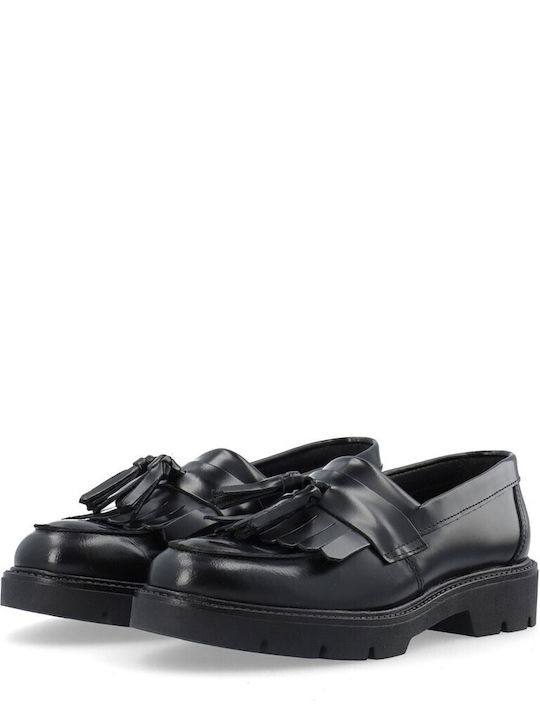 Bianco Leather Women's Loafers in Black Color