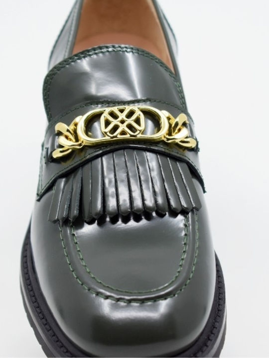 Δερμάτινα Γυναικεία Loafers σε Πράσινο Χρώμα