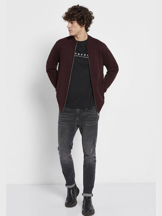 Funky Buddha Men's Knitted Cardigan with Zipper Burgundy