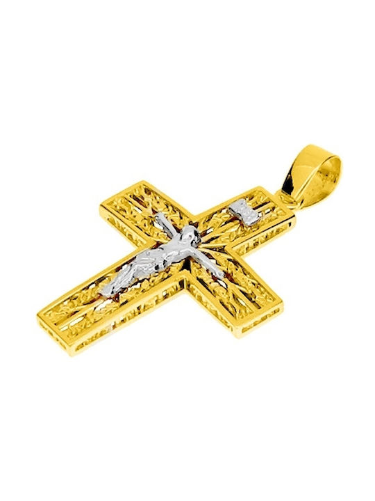 Xrisokosmima Herren Gold Kreuz 14K Beidseitig mit Kette