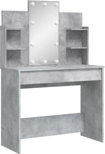 Floor-Standing Makeup Dressing Table Wooden Grey Concrete With Mirror 96x40x142cm