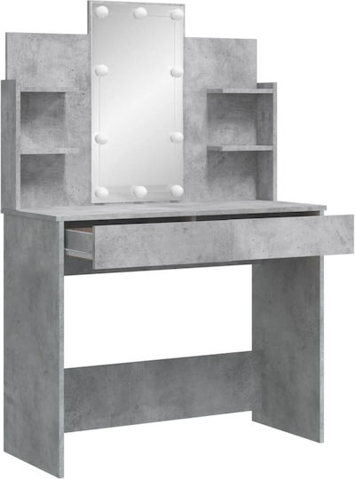 Floor-Standing Makeup Dressing Table Wooden Grey Concrete With Mirror 96x40x142cm