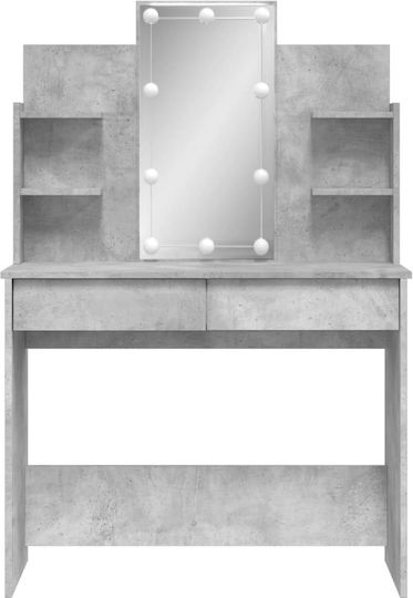 Floor-Standing Makeup Dressing Table Wooden Grey Concrete With Mirror 96x40x142cm