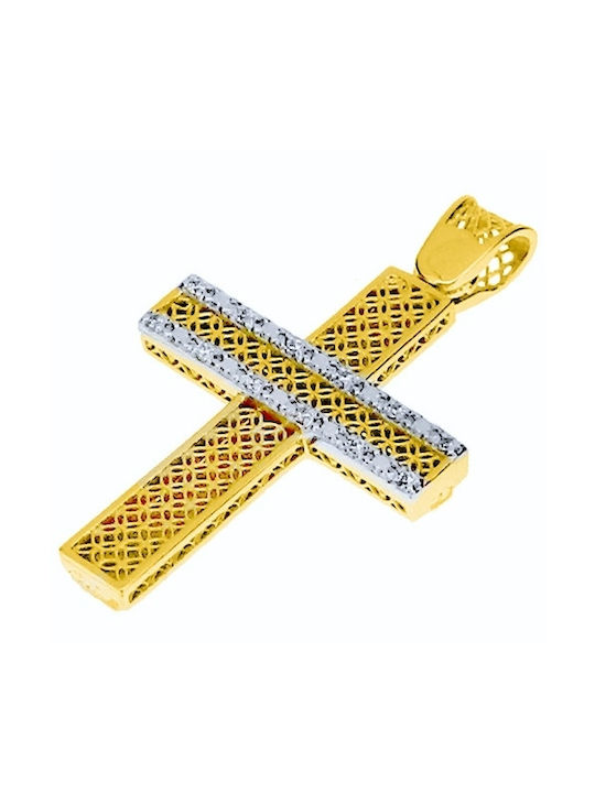 Xrisokosmima Damen Gold Kreuz 14K Beidseitig mit Kette