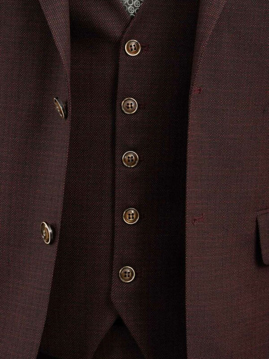 Men's Winter Suit with Vest Slim Fit Burgundy