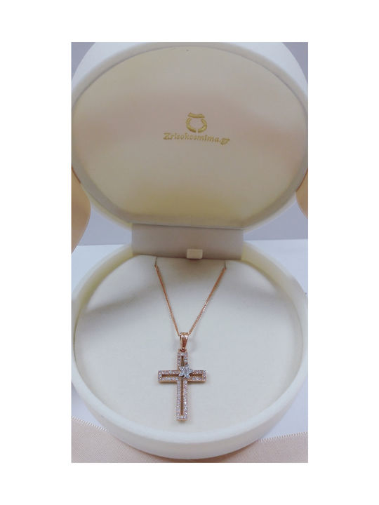 Xrisokosmima Damen Roségold Kreuz 14K mit Kette