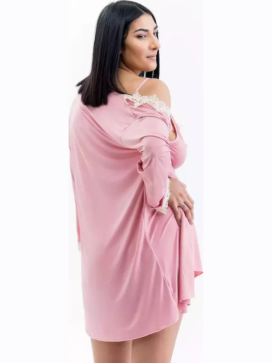 Lafagot Winter Women's Robe with Nightdress Pink