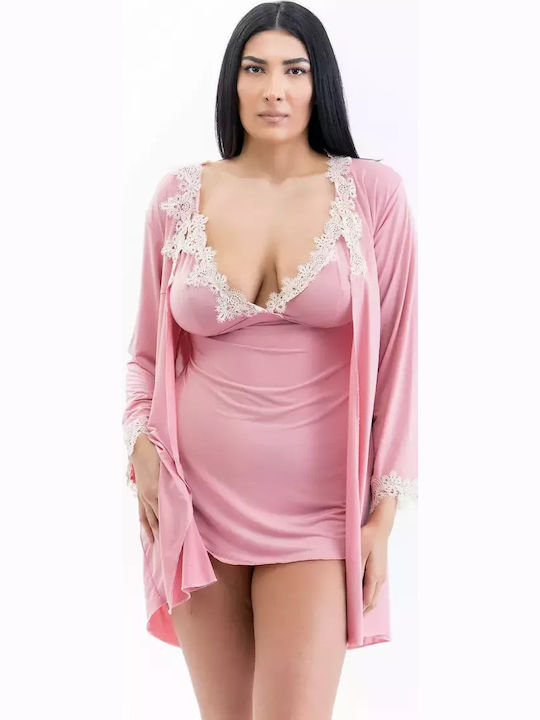 Lafagot Winter Damen Robe mit Nachthemd Rosa
