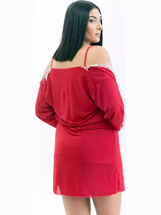 Lafagot Winter Women's Robe with Nightdress Red