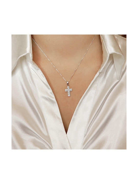 Polytimo White Gold Cross 18K with Chain