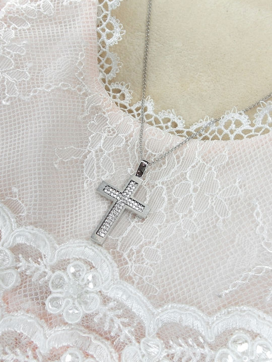Art d or Damen Weißgold Kreuz 14K Beidseitig mit Kette