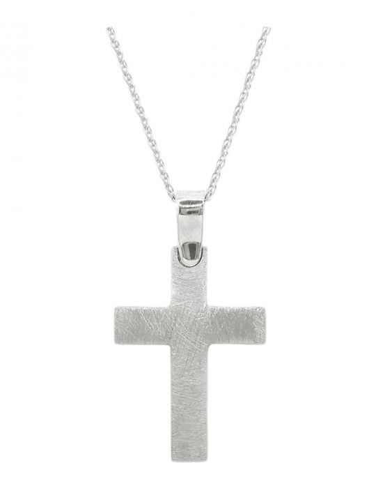 Art d or Мъжки Бял златен Кръст 14K с Верижка
