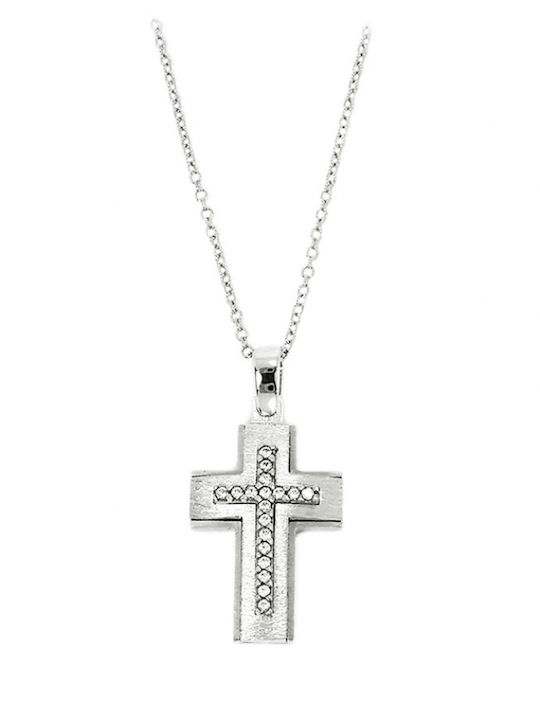 Art d or Дамски Бял златен Кръст 14K с Верижка