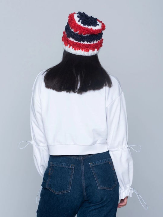 Icelandic Popcorn Knit Beanie Beanie Γυναικείος Σκούφος Πλεκτός Red/Navy Blue