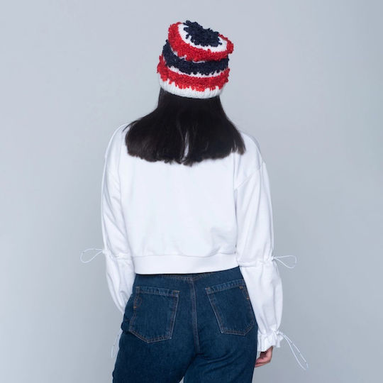 Icelandic Popcorn Knit Beanie Beanie Γυναικείος Σκούφος Πλεκτός Red/Navy Blue