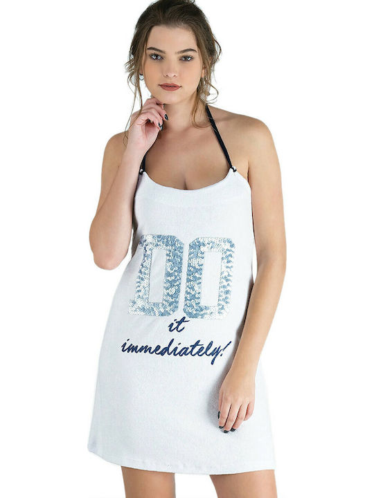 Rachel Γυναικείο Κοντό Φόρεμα Παραλίας Λευκό