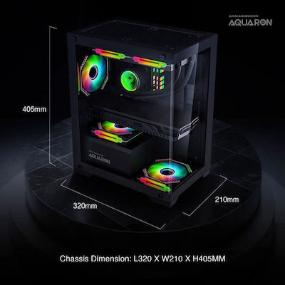 Armaggeddon Aquaron Gaming Midi Tower Κουτί Υπολογιστή με Πλαϊνό Παράθυρο Μαύρο