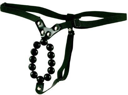 Calexotics Lover's Thong with Stroker Beads Fully Adjustable Gurtzeug in Schwarz Farbe