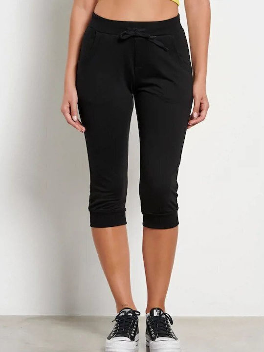 Damen Jogginghosen Capri Hohe Taille Schwarz