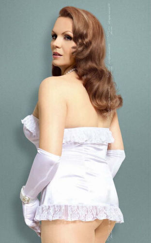 Softline Iria Satin Corset with String Plus Size Seturi de lenjerie sexy Alb 559117402