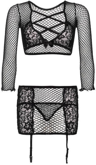 Leg Avenue 86300 Crop Top, String & Garter Skirt Black Black