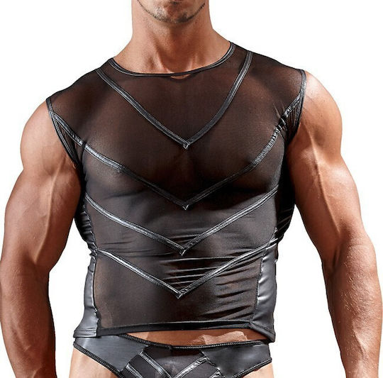 Svenjoyment Underwear Mesh Shirt with Wetlook Sexy Ανδρικό Top Μαύρο