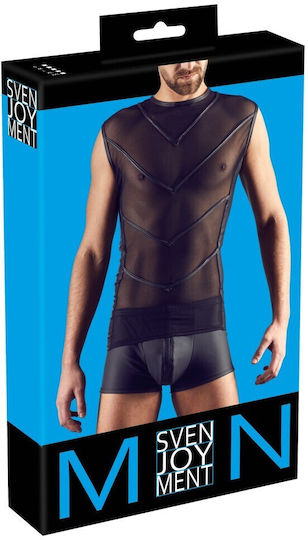 Svenjoyment Underwear Mesh Shirt with Wetlook Sexy Ανδρικό Top Μαύρο